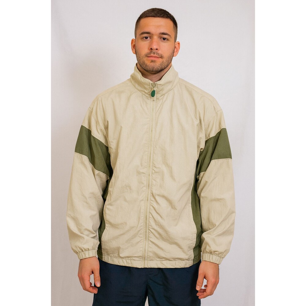 Old Navy 90s Vintage Nylon Windbreaker Jacket Beige Green Large